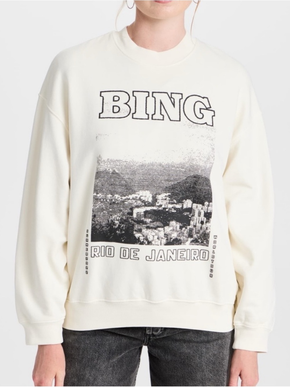 Anine Bing Jaci Sweatshirt Rio De Janeiro Cream sz Medium